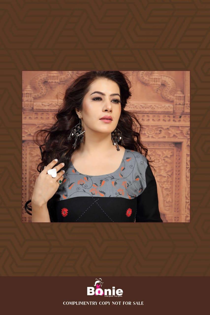 Bonie Shenaz Latest Fancy Regular Wear Rayon Printed Kurtis With  Skirt  Collection 